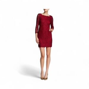 NWT Adrianna Papell Scallop Lace Dress Crimson Nude Size 12P